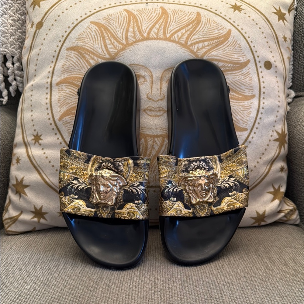 Versace Black and Gold Slides